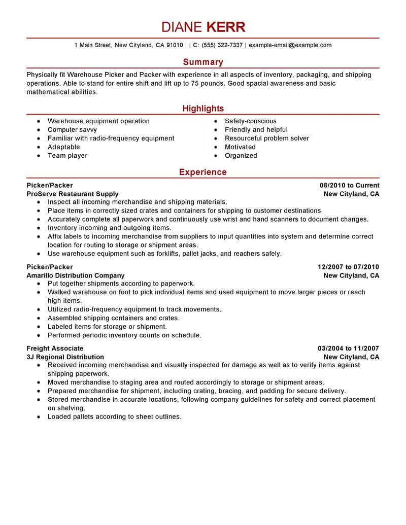 Best Picker And Packer Resume Examples Production LiveCareer