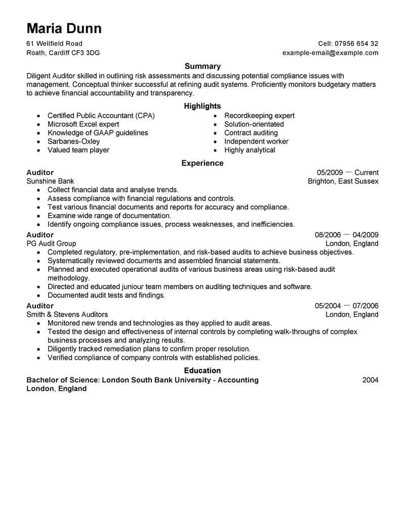 Audit Resume Examples TUTORE ORG Master Of Documents