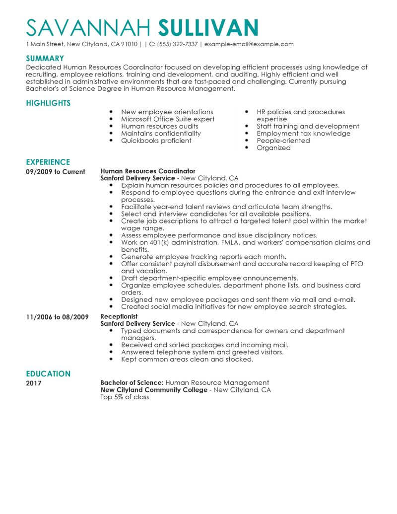 Best HR Coordinator Resume Example LiveCareer