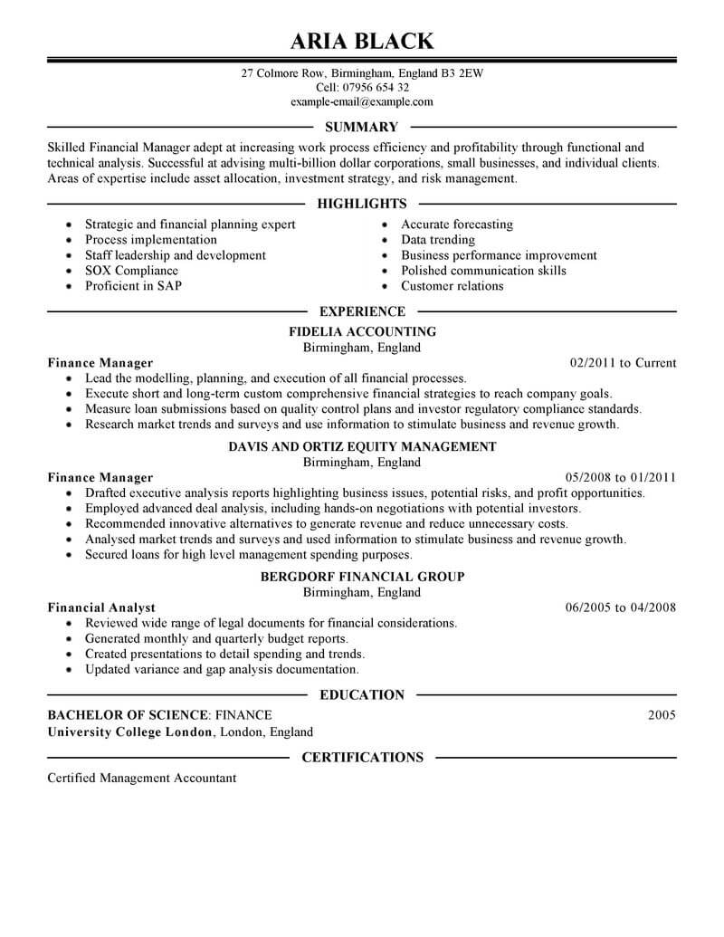 Best Finance Manager Resume Example LiveCareer